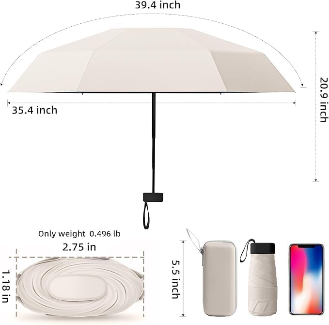 Fixxora™ Travel Mini Folding Compact Umbrella with Case, Manual Open 6 Ribs Lightweight Portable, Small Sun & Rain Pocket Umbrella for Girls and Women- Use in Rain & Summer(Navy blue)