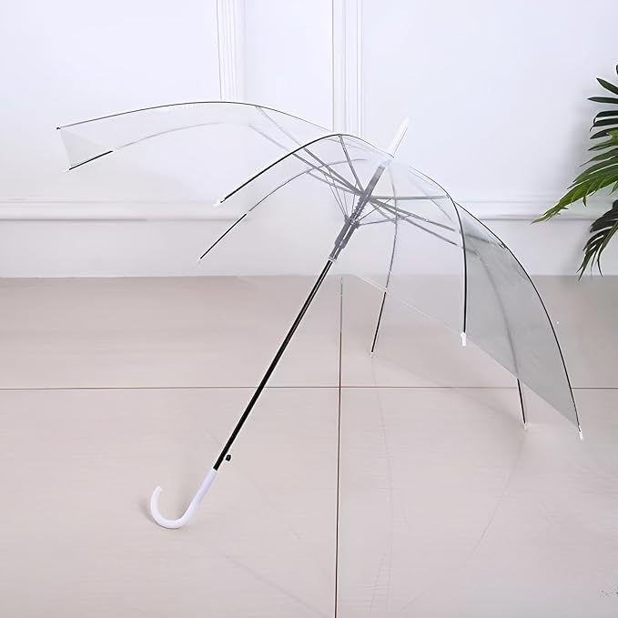 Transparent Umbrella - Compact Windproof Umbrella With J-Shape Handle for Women, Girls & children, Stylish Rain Protection