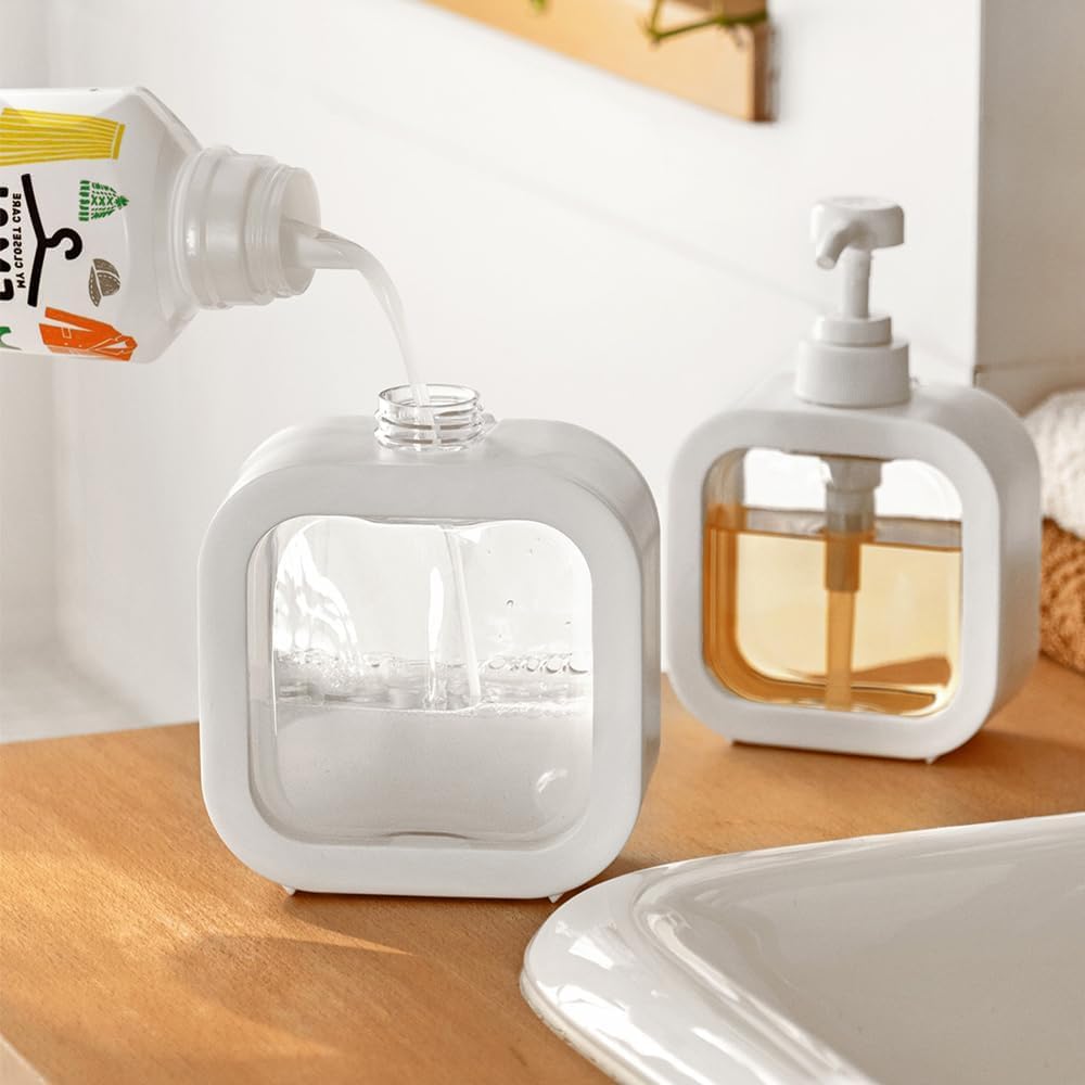 Fixxora Empty Bottle (300 ml) Soap Dispenser for Bathroom Kitchen Large-Capacity Dispensing Bottled Hand Soap Dish Soap Shower Gel Shampoo Washing Powder Replacement Empty Bottle (Pack of 2)