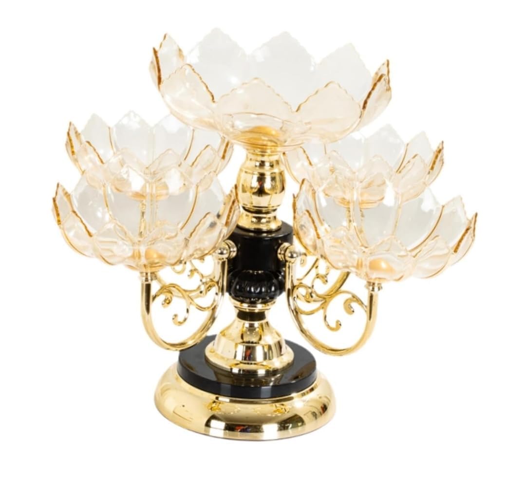 Fixxora™ Home and Style Decorative 4-Bowl Rotating Fruit and Snack Server, Gold Base with Acrylic Bowls