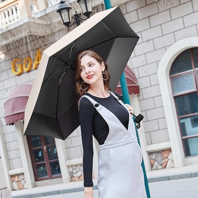 Fixxora™ Travel Mini Folding Compact Umbrella with Case, Manual Open 6 Ribs Lightweight Portable, Small Sun & Rain Pocket Umbrella for Girls and Women- Use in Rain & Summer(Navy blue)