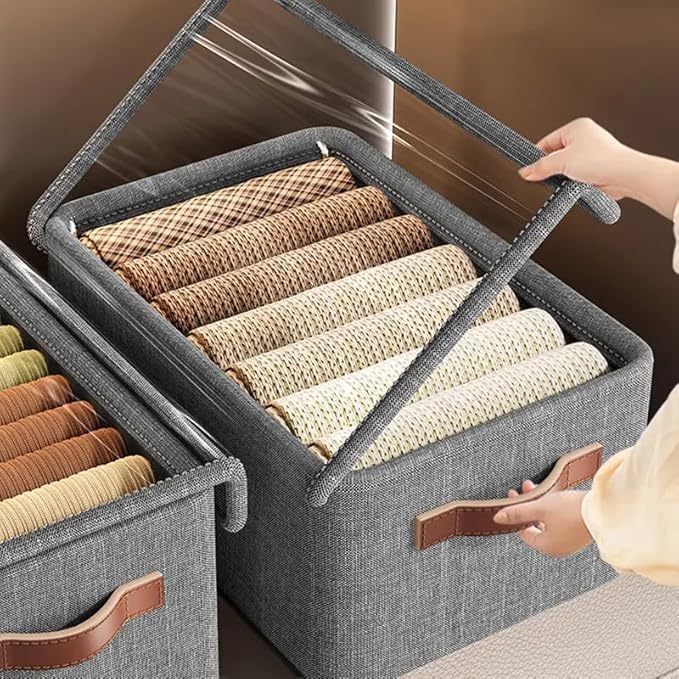 Fixxora™ Foldable Clothes Organizer For Wardrobe (PACK OF 2), Blanket Storage Box, Cloth and Dress Organiser Metal Frame Basket Bag with Zipper & Lid, Carry Handles for Bedding, Closet Organizers