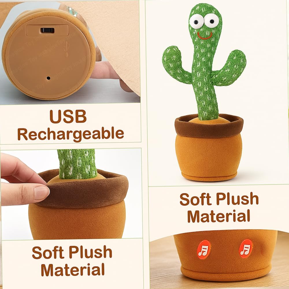 Fixxora™ Rechargeable Talking Cactus Toy for Kids - Musical Dancing, Speaking Cactus Toy for Babies – Educational Talking Toy for Baby Boys & Girls (0-3 Years) – Speaking, Repeating for Toddlers