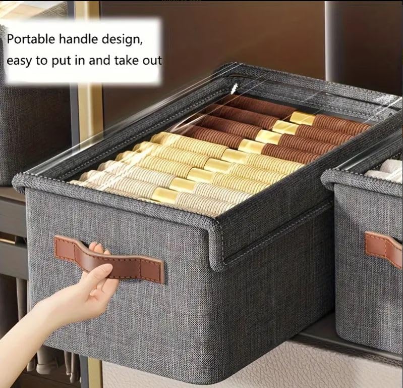 Fixxora™ Foldable Clothes Organizer For Wardrobe (PACK OF 2), Blanket Storage Box, Cloth and Dress Organiser Metal Frame Basket Bag with Zipper & Lid, Carry Handles for Bedding, Closet Organizers