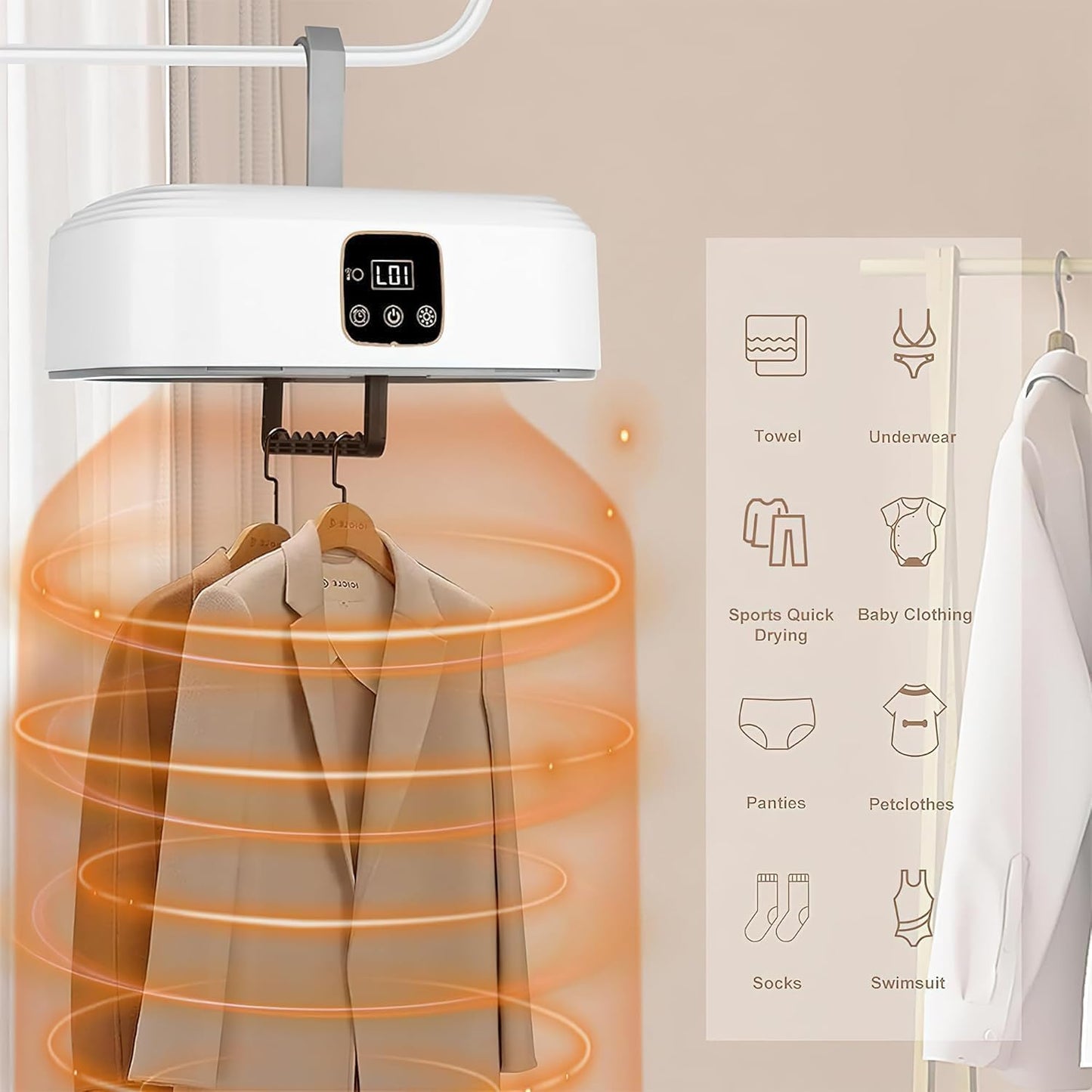 Fixxora Electric Cloth Warmer - Portable Cloth Warming Machine for Home, Warming Bag, and Towel Rack - Automatic Wet Clothing Air Warmer,White,Acrylonitrile Butadiene Styrene Dryer (Multicolour)