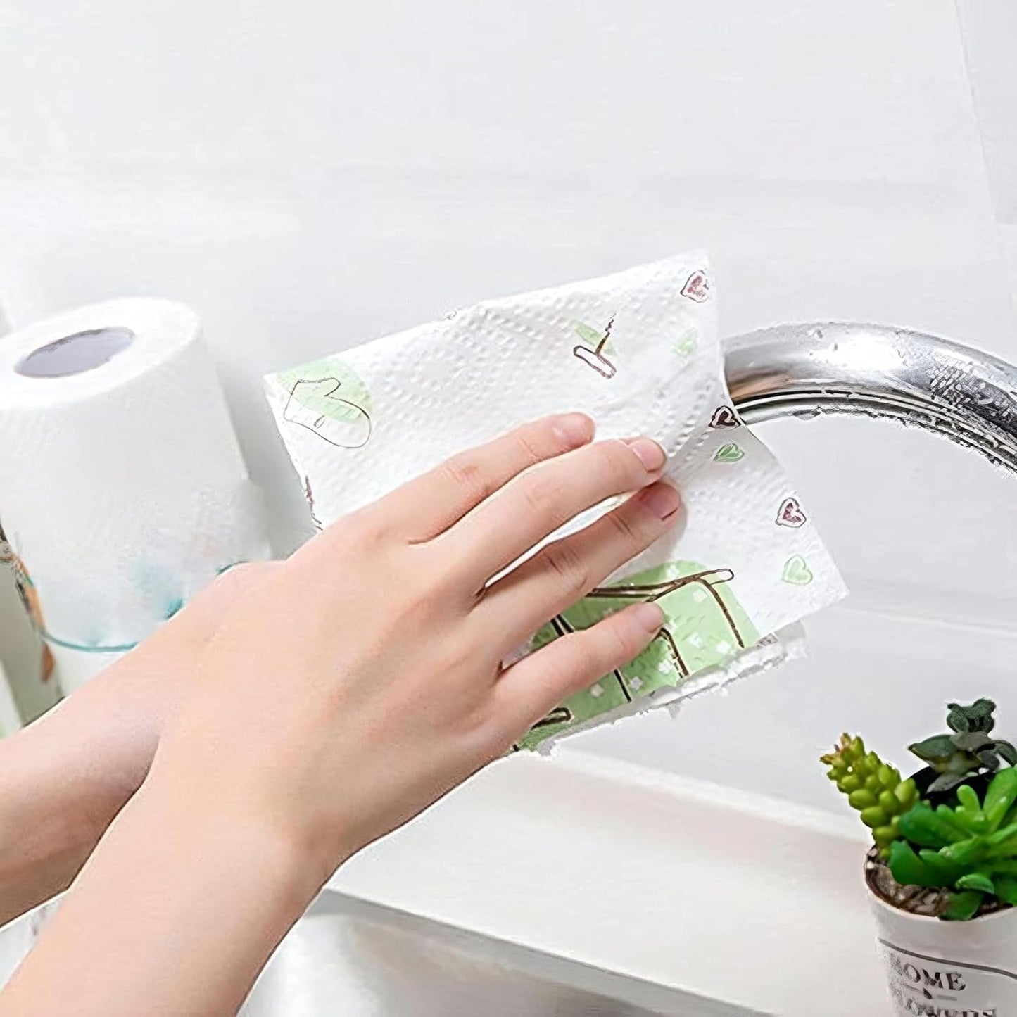 Fixxora™ Non Woven Reusable and Washable Printed Kitchen Roll Rag Non-stick Oil Absorbing Paper Roll Kitchen Tissue Special Paper Towel Wipe Paper Dish Cloth Cleaning Cloth pack of 1