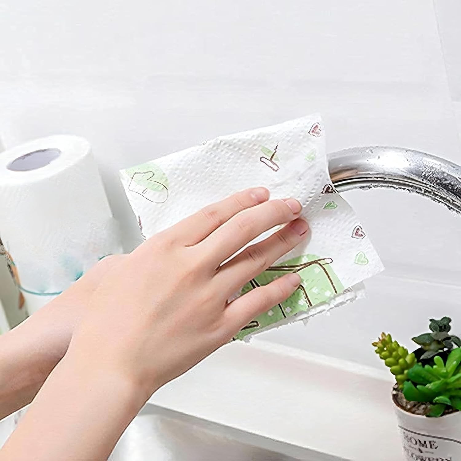 Fixxora™ Non Woven Reusable and Washable Printed Kitchen Roll Rag Non-stick Oil Absorbing Paper Roll Kitchen Tissue Special Paper Towel Wipe Paper Dish Cloth Cleaning Cloth pack of 1