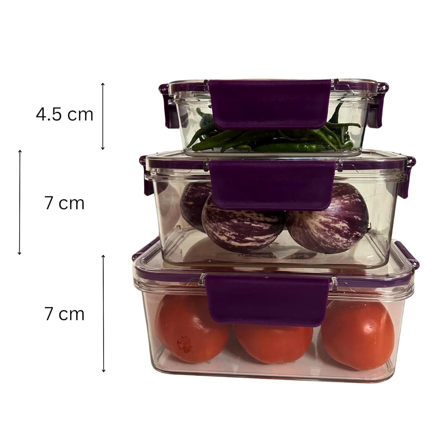 Fixxora™ Store & Lock Plastic Container Set | 3 Pcs Airtight Food Storage with Lids | 300ml, 800ml, 1200ml | BPA-Free, Leak-Proof, Freezer Safe, Kitchen & Pantry Organizer Box | Purple set