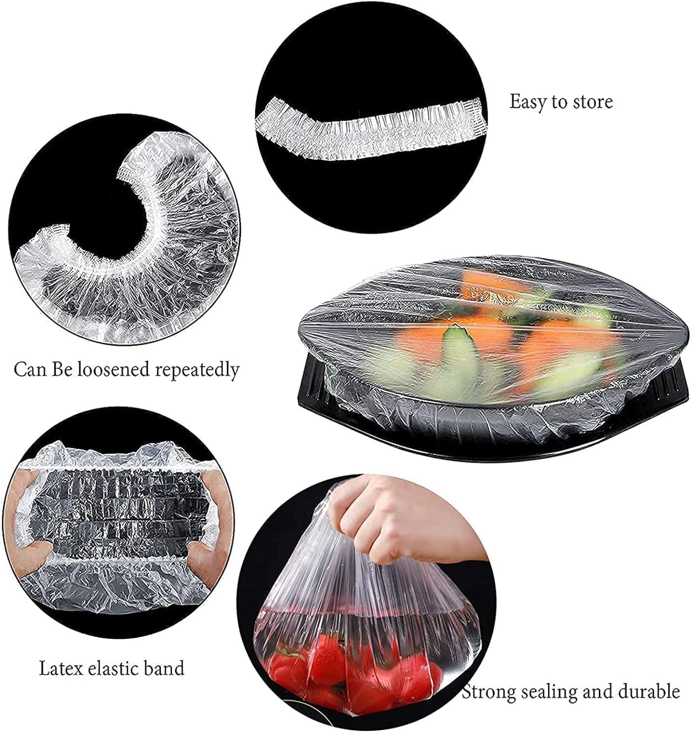 Fixxora® 100pcs Fresh Keeping Bags, Food Covers,Reusable Elastic Food Storage Covers, Plastic Sealing Elastic Stretch Bowl Lids, Universal Kitchen Wrap Seal Caps (100pcs)