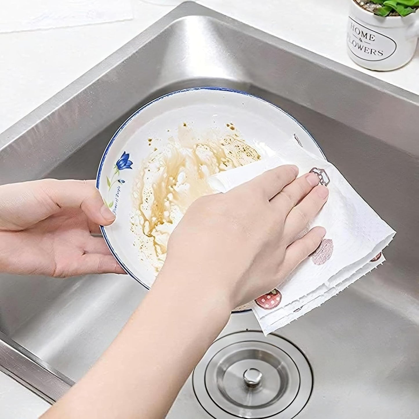 Fixxora™ Non Woven Reusable and Washable Printed Kitchen Roll Rag Non-stick Oil Absorbing Paper Roll Kitchen Tissue Special Paper Towel Wipe Paper Dish Cloth Cleaning Cloth pack of 1