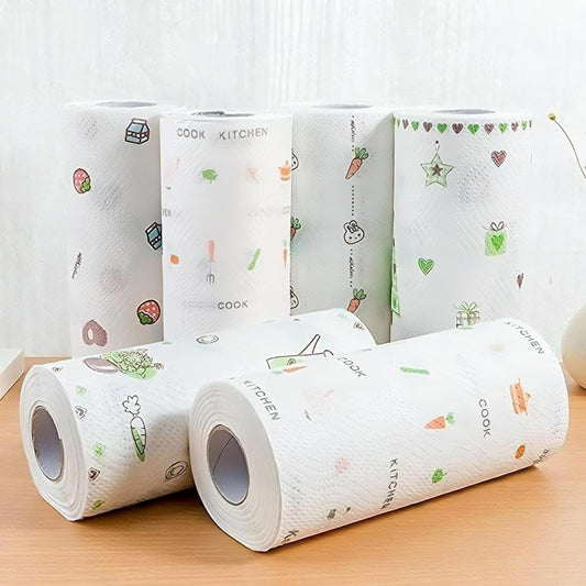 Fixxora™ Non Woven Reusable and Washable Printed Kitchen Roll Rag Non-stick Oil Absorbing Paper Roll Kitchen Tissue Special Paper Towel Wipe Paper Dish Cloth Cleaning Cloth pack of 1