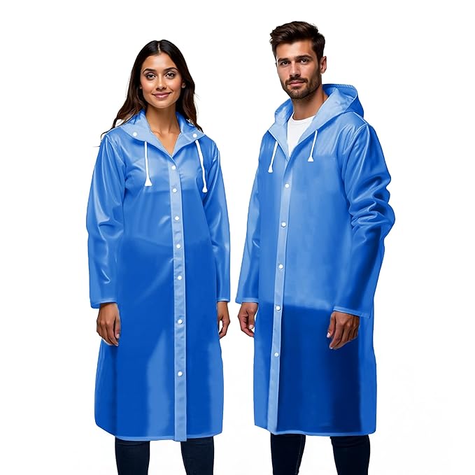 Unisex Raincoat with Hood - Multicolour (Pack of 1) | Waterproof Rain Poncho | EVA Material | Reusable | Lightweight | Fashionable | Universal Size | Raincoat for Men and Women