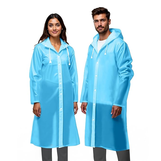 Unisex Raincoat with Hood - Multicolour (Pack of 1) | Waterproof Rain Poncho | EVA Material | Reusable | Lightweight | Fashionable | Universal Size | Raincoat for Men and Women