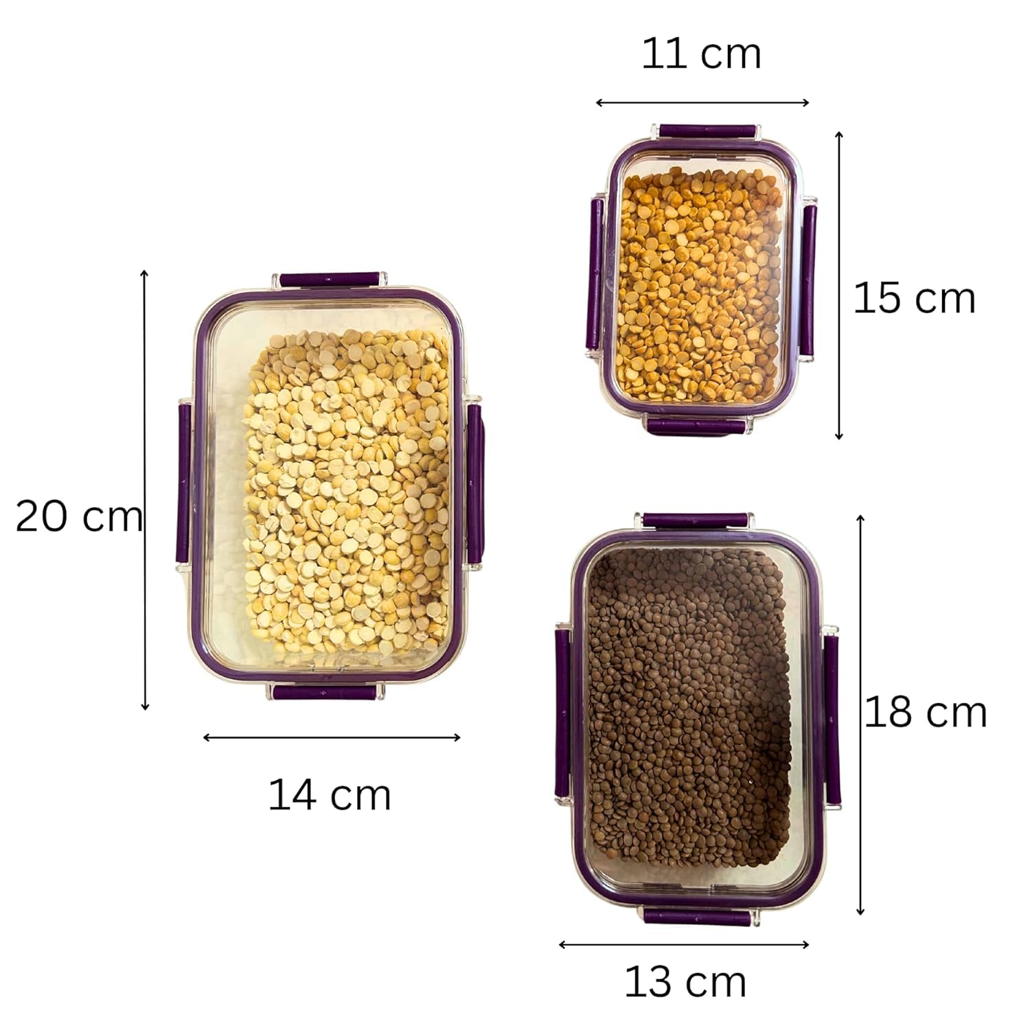 Fixxora™ Store & Lock Plastic Container Set | 3 Pcs Airtight Food Storage with Lids | 300ml, 800ml, 1200ml | BPA-Free, Leak-Proof, Freezer Safe, Kitchen & Pantry Organizer Box | Purple set