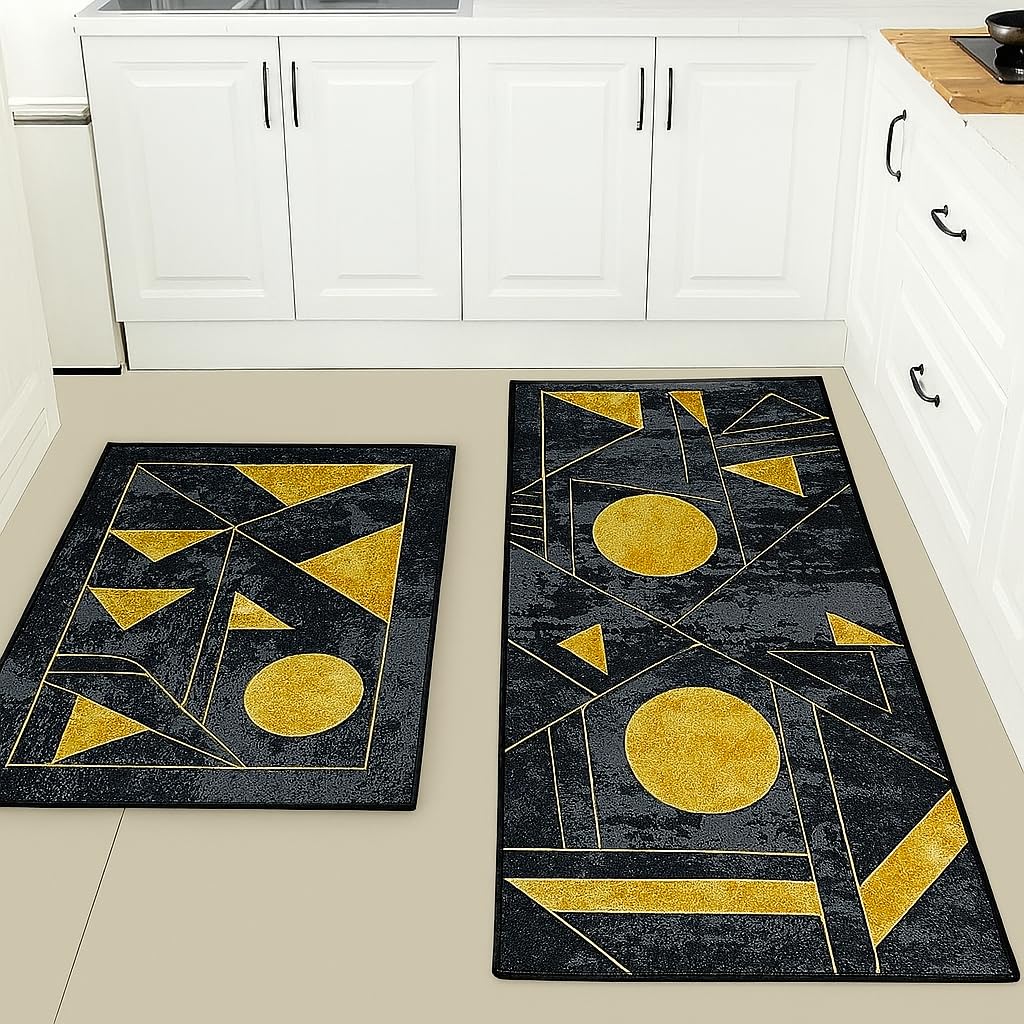 Fixxora™ 2 Pcs Kitchen Mats, Waterproof Memory Foam Kitchen Rugs, Standing Desk Mat Floor Mats, Comfort Runner Rug Carpets for Kitchen Floor, Sink (DeccoT)