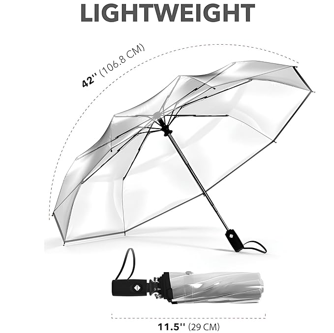 Transparent Umbrella - Compact Windproof Umbrella With J-Shape Handle for Women, Girls & children, Stylish Rain Protection
