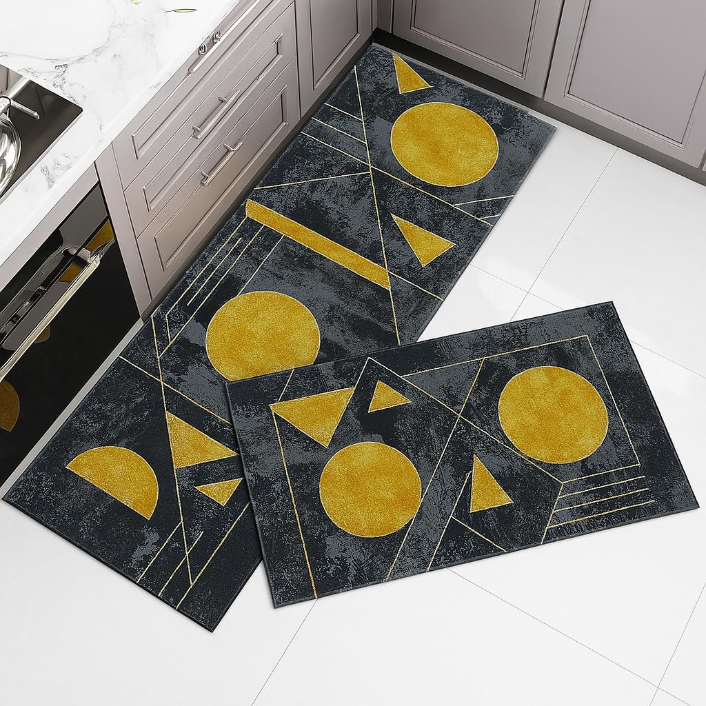 Fixxora™ 2 Pcs Kitchen Mats, Waterproof Memory Foam Kitchen Rugs, Standing Desk Mat Floor Mats, Comfort Runner Rug Carpets for Kitchen Floor, Sink (DeccoT)