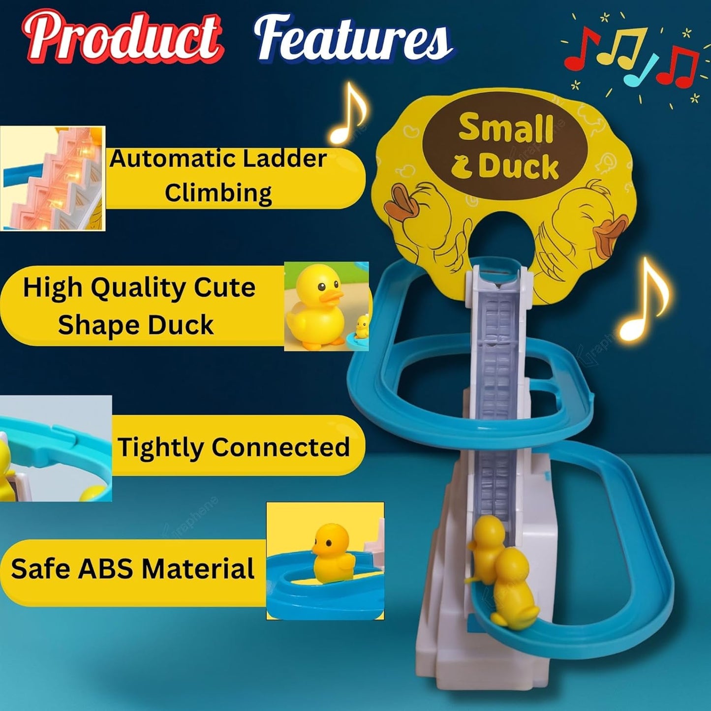 Duck Track Toys for Kids - Small Ducks Stair Climbing, Escalator Toy with Lights and Music - 3 Duck Included (Duck Track)