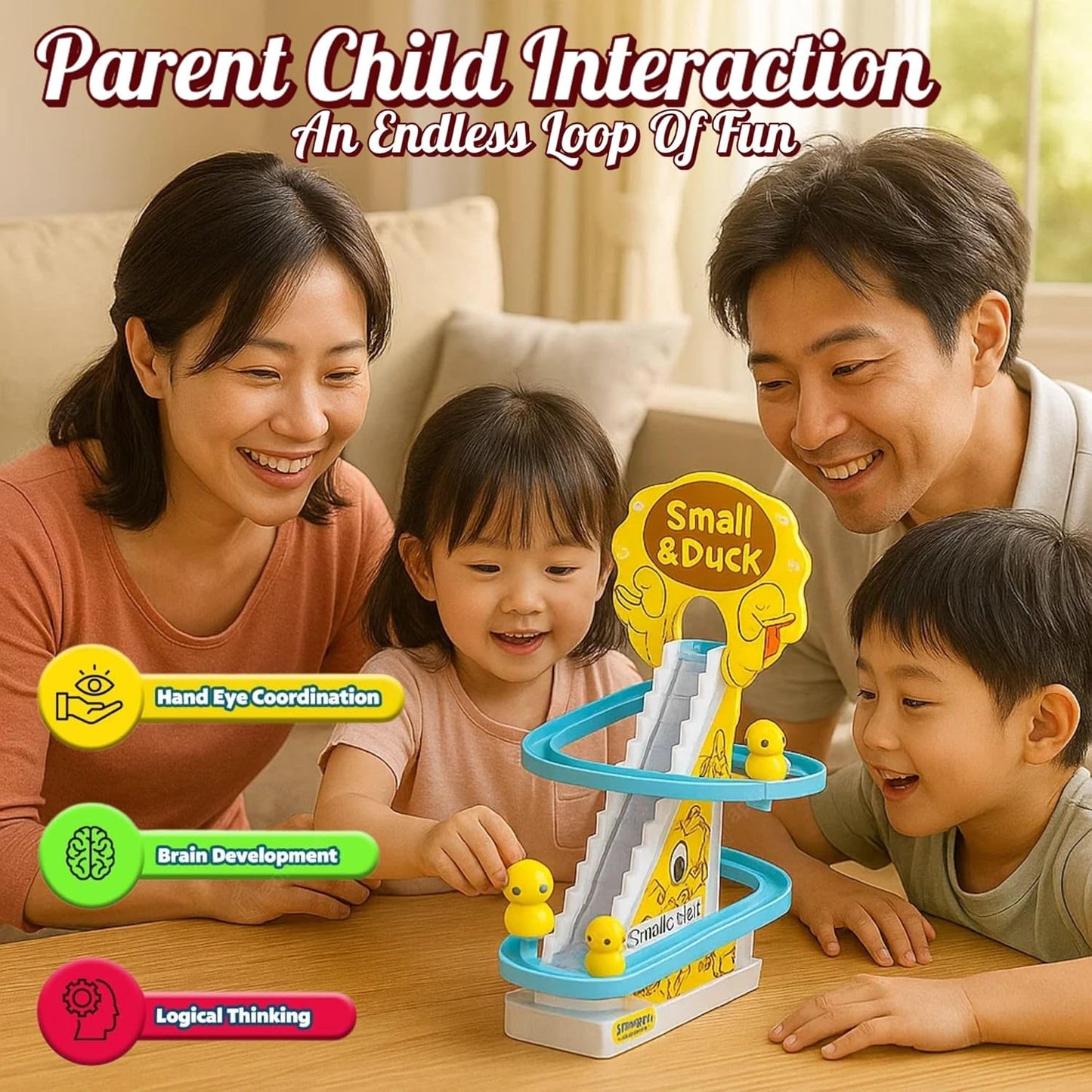 Duck Track Toys for Kids - Small Ducks Stair Climbing, Escalator Toy with Lights and Music - 3 Duck Included (Duck Track)