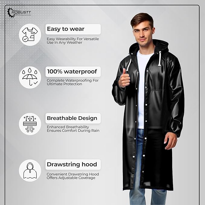 Unisex Raincoat with Hood - Multicolour (Pack of 1) | Waterproof Rain Poncho | EVA Material | Reusable | Lightweight | Fashionable | Universal Size | Raincoat for Men and Women