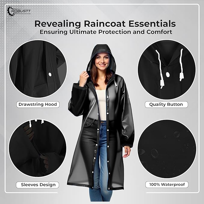 Unisex Raincoat with Hood - Multicolour (Pack of 1) | Waterproof Rain Poncho | EVA Material | Reusable | Lightweight | Fashionable | Universal Size | Raincoat for Men and Women