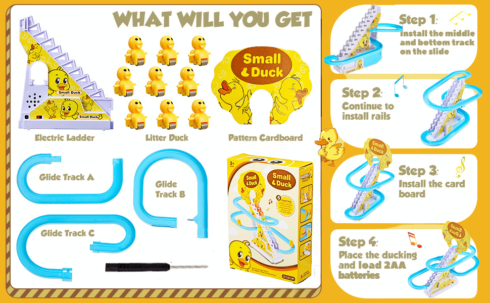 Duck Track Toys for Kids - Small Ducks Stair Climbing, Escalator Toy with Lights and Music - 3 Duck Included (Duck Track)