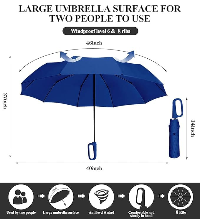 Fixxora UV Umbrella with Novelty Carabiner Handle, Travel Umbrellas for Rain and Sun Windproof Compact, Automatic Open Close, 8 Ribs, Portable Umbrella for Men and Women