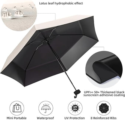 Fixxora™ Travel Mini Folding Compact Umbrella with Case, Manual Open 6 Ribs Lightweight Portable, Small Sun & Rain Pocket Umbrella for Girls and Women- Use in Rain & Summer(Navy blue)