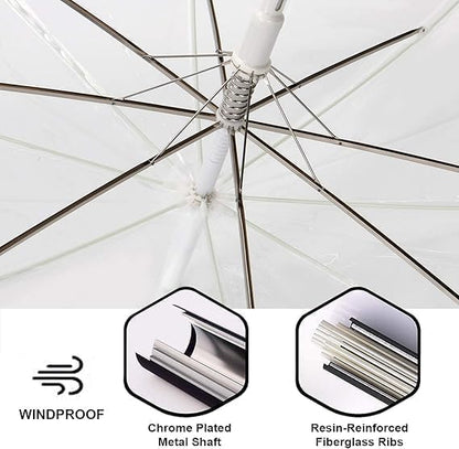 Transparent Umbrella - Compact Windproof Umbrella With J-Shape Handle for Women, Girls & children, Stylish Rain Protection