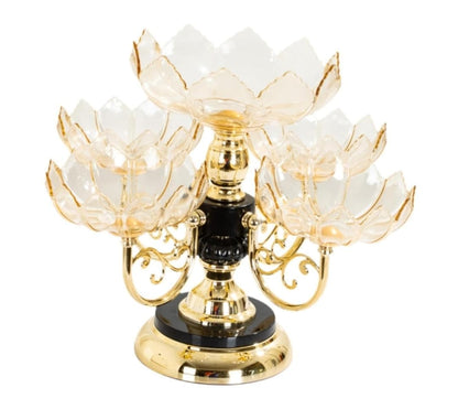 Fixxora™ Home and Style Decorative 4-Bowl Rotating Fruit and Snack Server, Gold Base with Acrylic Bowls