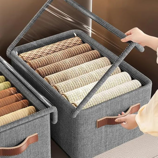 Fixxora™ Foldable Clothes Organizer For Wardrobe (PACK OF 2), Blanket Storage Box, Cloth and Dress Organiser Metal Frame Basket Bag with Zipper & Lid, Carry Handles for Bedding, Closet Organizers