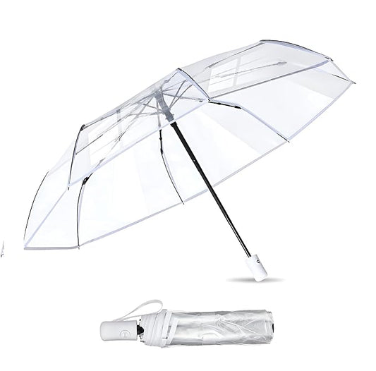 Transparent Umbrella - Compact Windproof Umbrella With J-Shape Handle for Women, Girls & children, Stylish Rain Protection