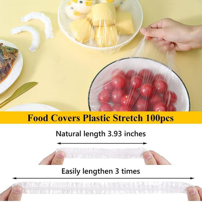 Fixxora® 100pcs Fresh Keeping Bags, Food Covers,Reusable Elastic Food Storage Covers, Plastic Sealing Elastic Stretch Bowl Lids, Universal Kitchen Wrap Seal Caps (100pcs)