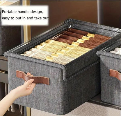 Fixxora™ Foldable Clothes Organizer For Wardrobe (PACK OF 2), Blanket Storage Box, Cloth and Dress Organiser Metal Frame Basket Bag with Zipper & Lid, Carry Handles for Bedding, Closet Organizers