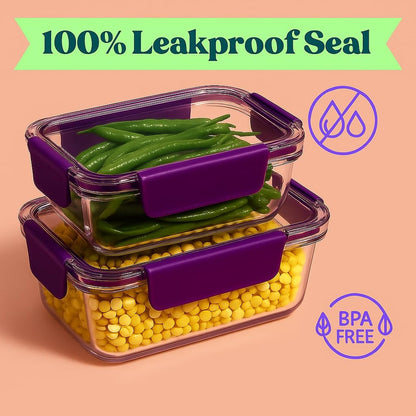 Fixxora™ Store & Lock Plastic Container Set | 3 Pcs Airtight Food Storage with Lids | 300ml, 800ml, 1200ml | BPA-Free, Leak-Proof, Freezer Safe, Kitchen & Pantry Organizer Box | Purple set