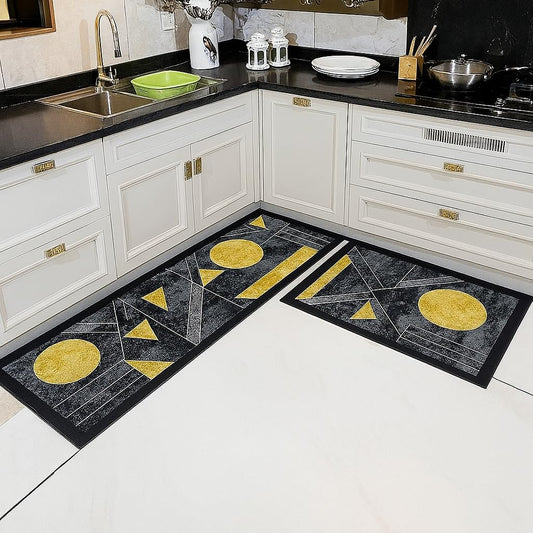 Fixxora™ 2 Pcs Kitchen Mats, Waterproof Memory Foam Kitchen Rugs, Standing Desk Mat Floor Mats, Comfort Runner Rug Carpets for Kitchen Floor, Sink (DeccoT)