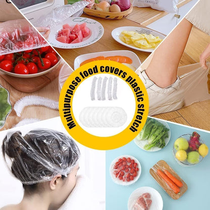 Fixxora® 100pcs Fresh Keeping Bags, Food Covers,Reusable Elastic Food Storage Covers, Plastic Sealing Elastic Stretch Bowl Lids, Universal Kitchen Wrap Seal Caps (100pcs)