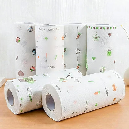 Fixxora™ Non Woven Reusable and Washable Printed Kitchen Roll Rag Non-stick Oil Absorbing Paper Roll Kitchen Tissue Special Paper Towel Wipe Paper Dish Cloth Cleaning Cloth pack of 1