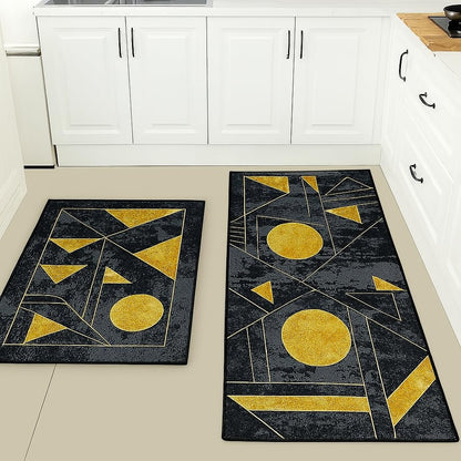 Fixxora™ 2 Pcs Kitchen Mats, Waterproof Memory Foam Kitchen Rugs, Standing Desk Mat Floor Mats, Comfort Runner Rug Carpets for Kitchen Floor, Sink (DeccoT)