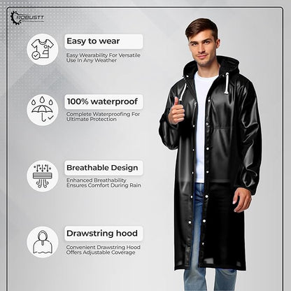 Unisex Raincoat with Hood - Multicolour (Pack of 1) | Waterproof Rain Poncho | EVA Material | Reusable | Lightweight | Fashionable | Universal Size | Raincoat for Men and Women