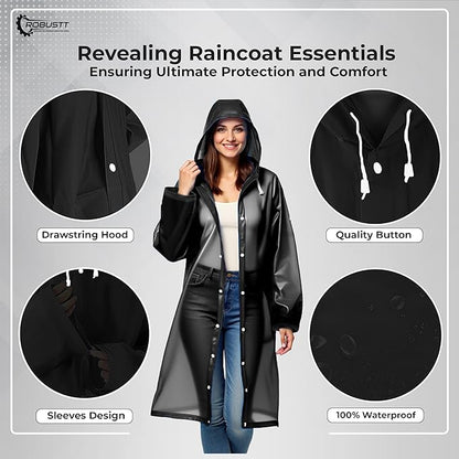 Unisex Raincoat with Hood - Multicolour (Pack of 1) | Waterproof Rain Poncho | EVA Material | Reusable | Lightweight | Fashionable | Universal Size | Raincoat for Men and Women
